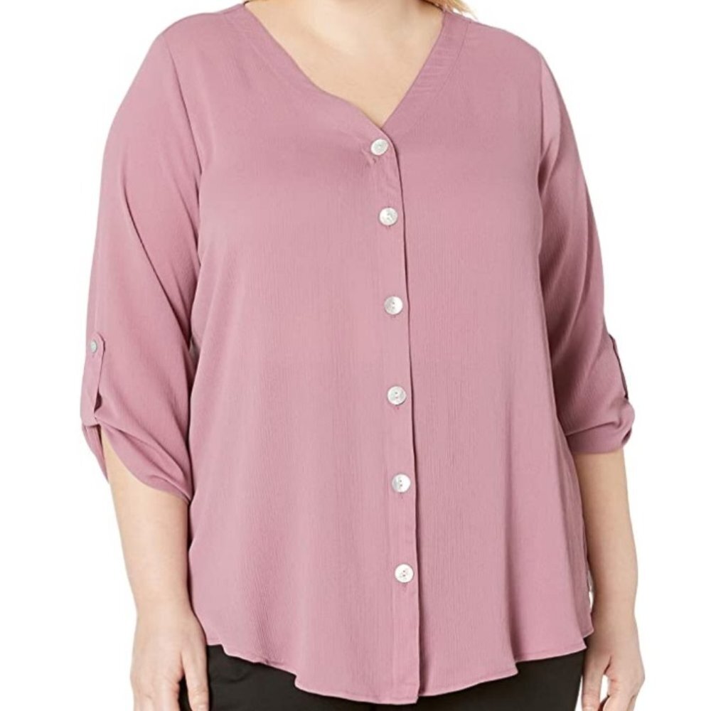 AGB Women's Plus Size Button Down Top